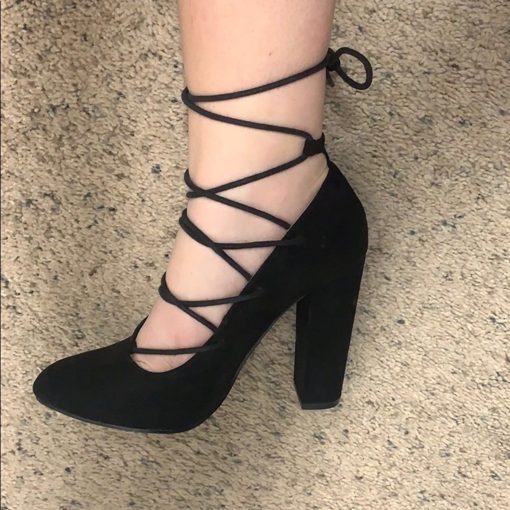 Black Suede Lace-up Heels